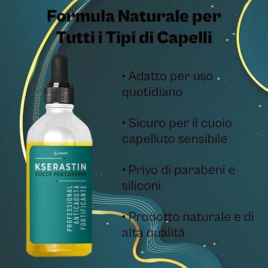 Kserastin Cocce Per Capappi  Natural Serum to Strengthen Hair and Fight Against Hair Loss 30ML (Pack of 2)